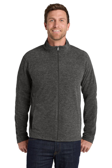Port Authority F235 Mens Heather Pill Resistant Microfleece Full Zip Sweatshirt w/ Pockets Heather Charcoal Black Model Front