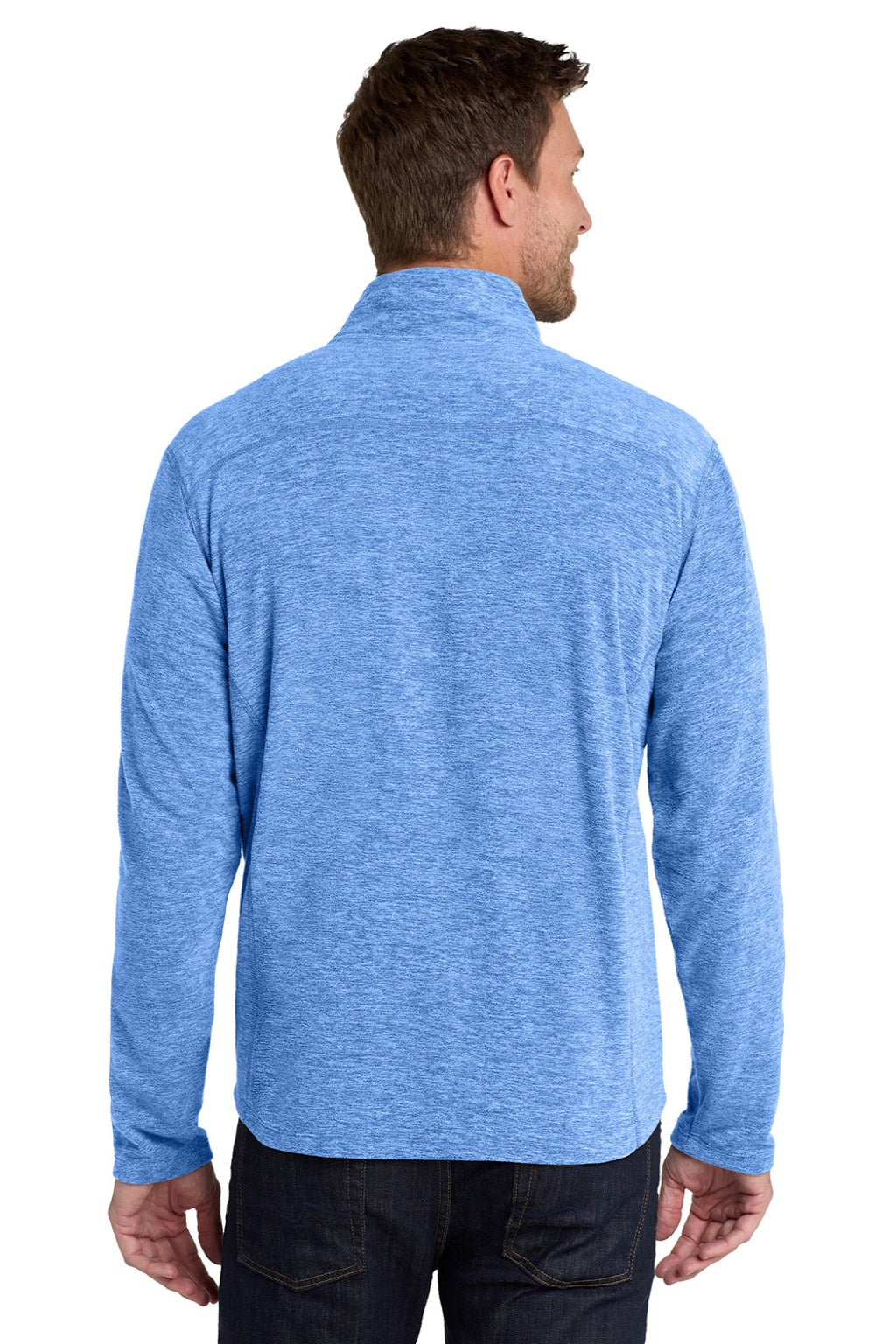 Port Authority F235 Mens Heather Pill Resistant Microfleece Full Zip Sweatshirt w/ Pockets Heather Light Royal Blue Model Back