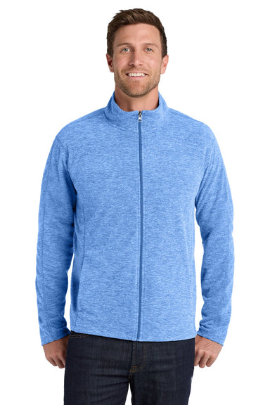 Port Authority F235 Mens Heather Pill Resistant Microfleece Full Zip Sweatshirt w/ Pockets Heather Light Royal Blue Model Front