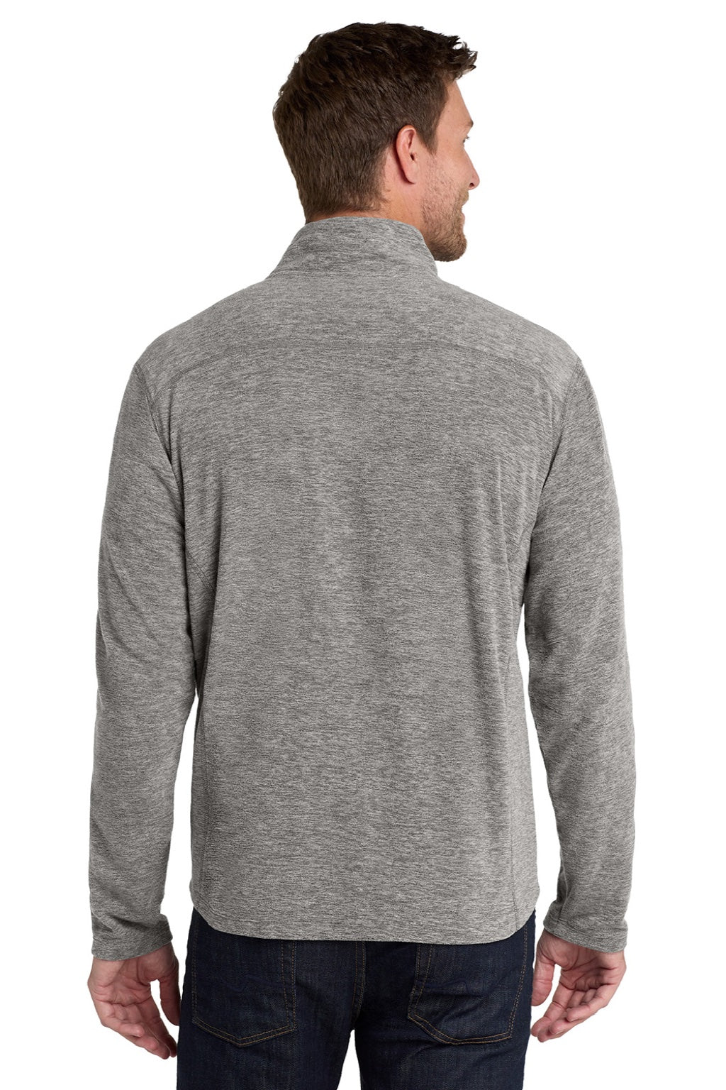 Port Authority F235 Mens Heather Pill Resistant Microfleece Full Zip Sweatshirt w/ Pockets Heather Pearl Grey Model Back