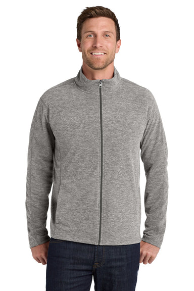 Port Authority F235 Mens Heather Pill Resistant Microfleece Full Zip Sweatshirt w/ Pockets Heather Pearl Grey Model Front