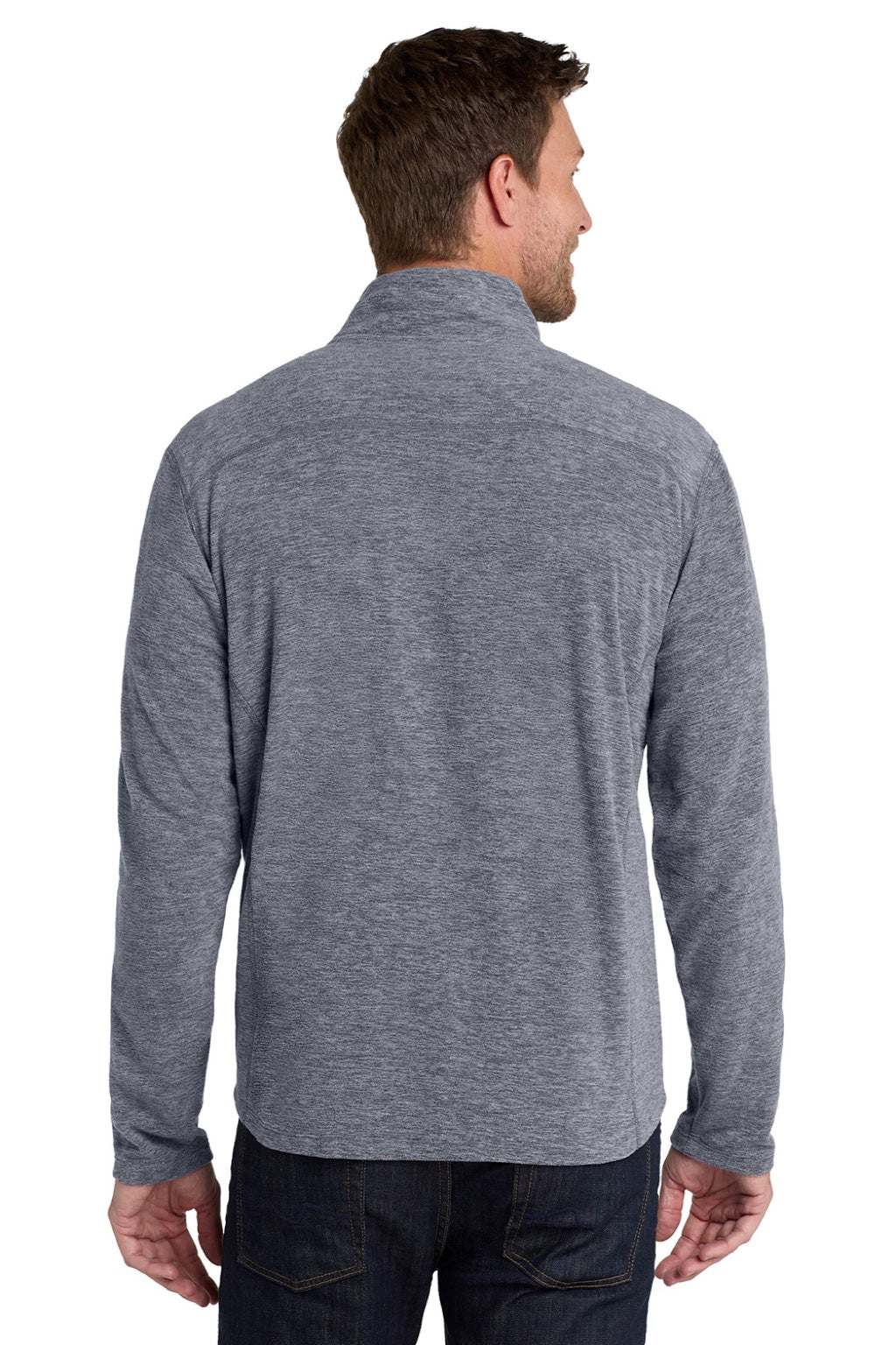 Port Authority F235 Mens Heather Pill Resistant Microfleece Full Zip Sweatshirt w/ Pockets Heather True Navy Blue Model Back