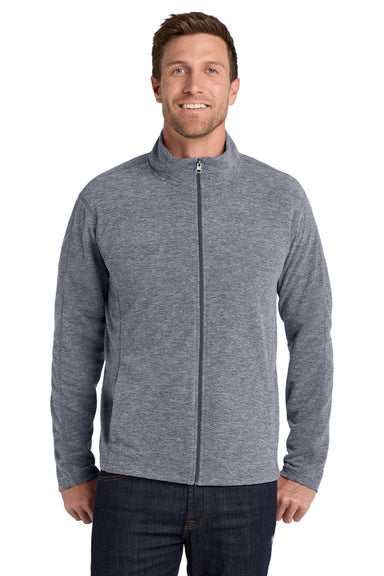 Port Authority F235 Mens Heather Pill Resistant Microfleece Full Zip Sweatshirt w/ Pockets Heather True Navy Blue Model Front