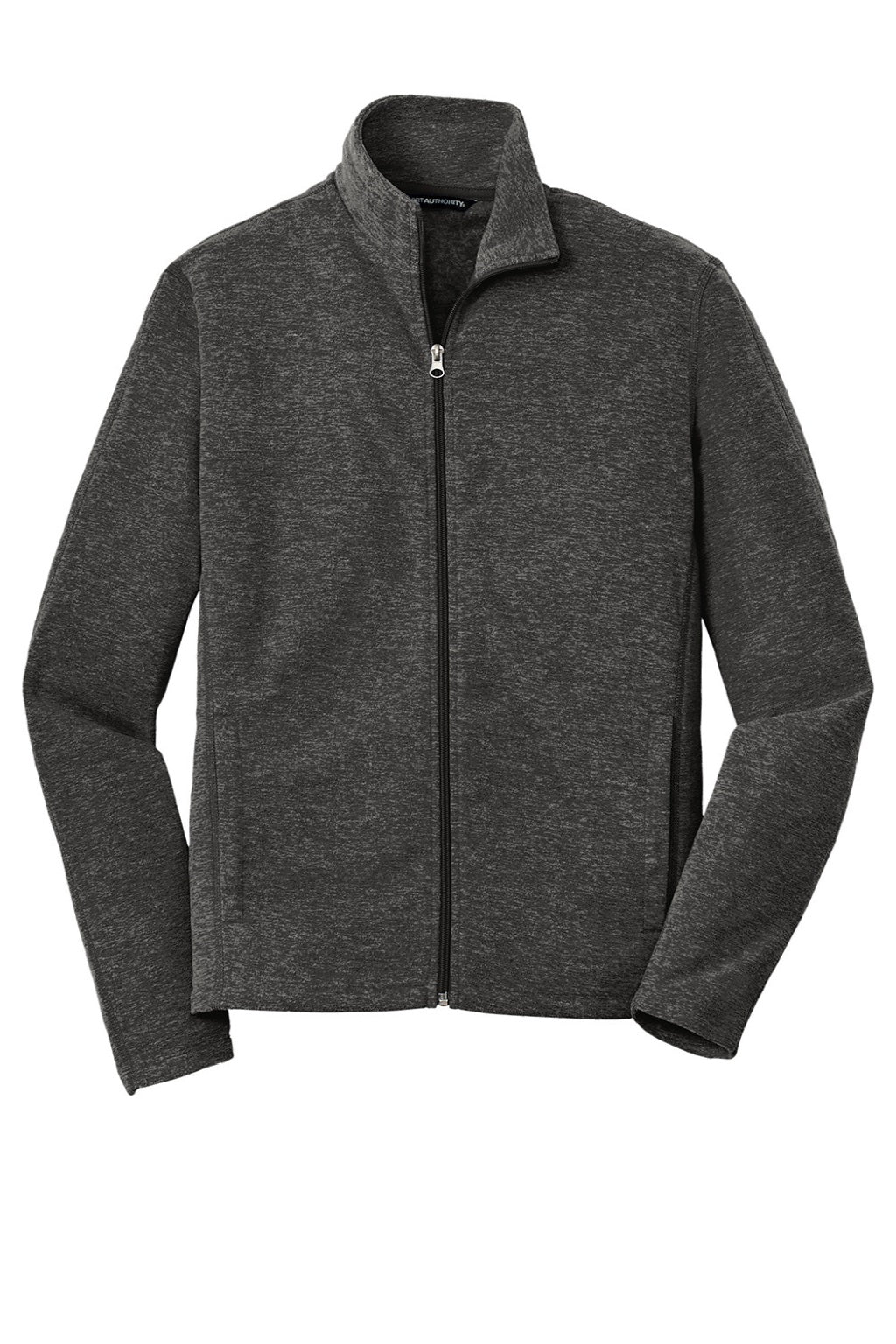 Port Authority F235 Mens Heather Pill Resistant Microfleece Full Zip Sweatshirt w/ Pockets Heather Charcoal Black Flat Front