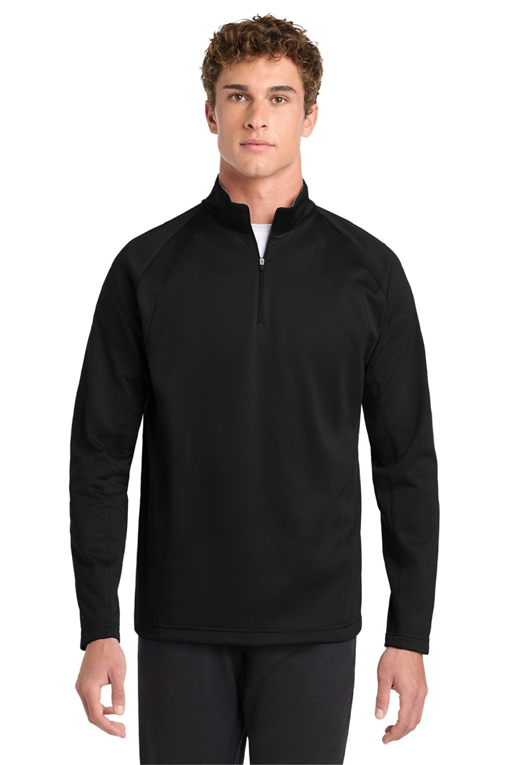 Sport-Tek F243 Mens Sport-Wick Moisture Wicking Fleece 1/4 Zip Sweatshirt Black/Silver Grey Model Front