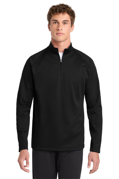 Sport-Tek F243 Mens Sport-Wick Moisture Wicking Fleece 1/4 Zip Sweatshirt Black/Silver Grey Model Front