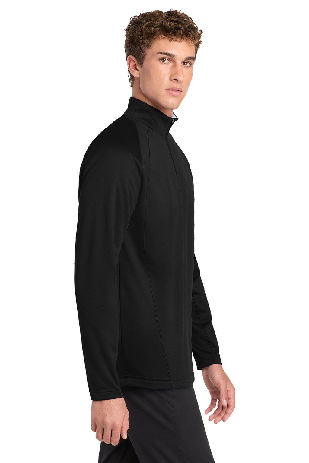 Sport-Tek F243 Mens Sport-Wick Moisture Wicking Fleece 1/4 Zip Sweatshirt Black/Silver Grey Model Side
