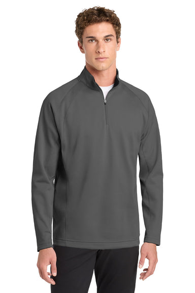 Sport-Tek F243 Mens Sport-Wick Moisture Wicking Fleece 1/4 Zip Sweatshirt Dark Smoke Grey/Black Model Front