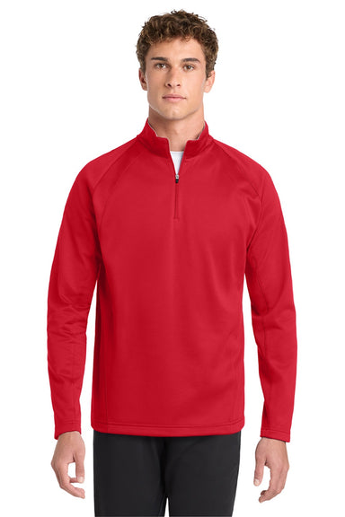 Sport-Tek F243 Mens Sport-Wick Moisture Wicking Fleece 1/4 Zip Sweatshirt Deep Red/Silver Grey Model Front