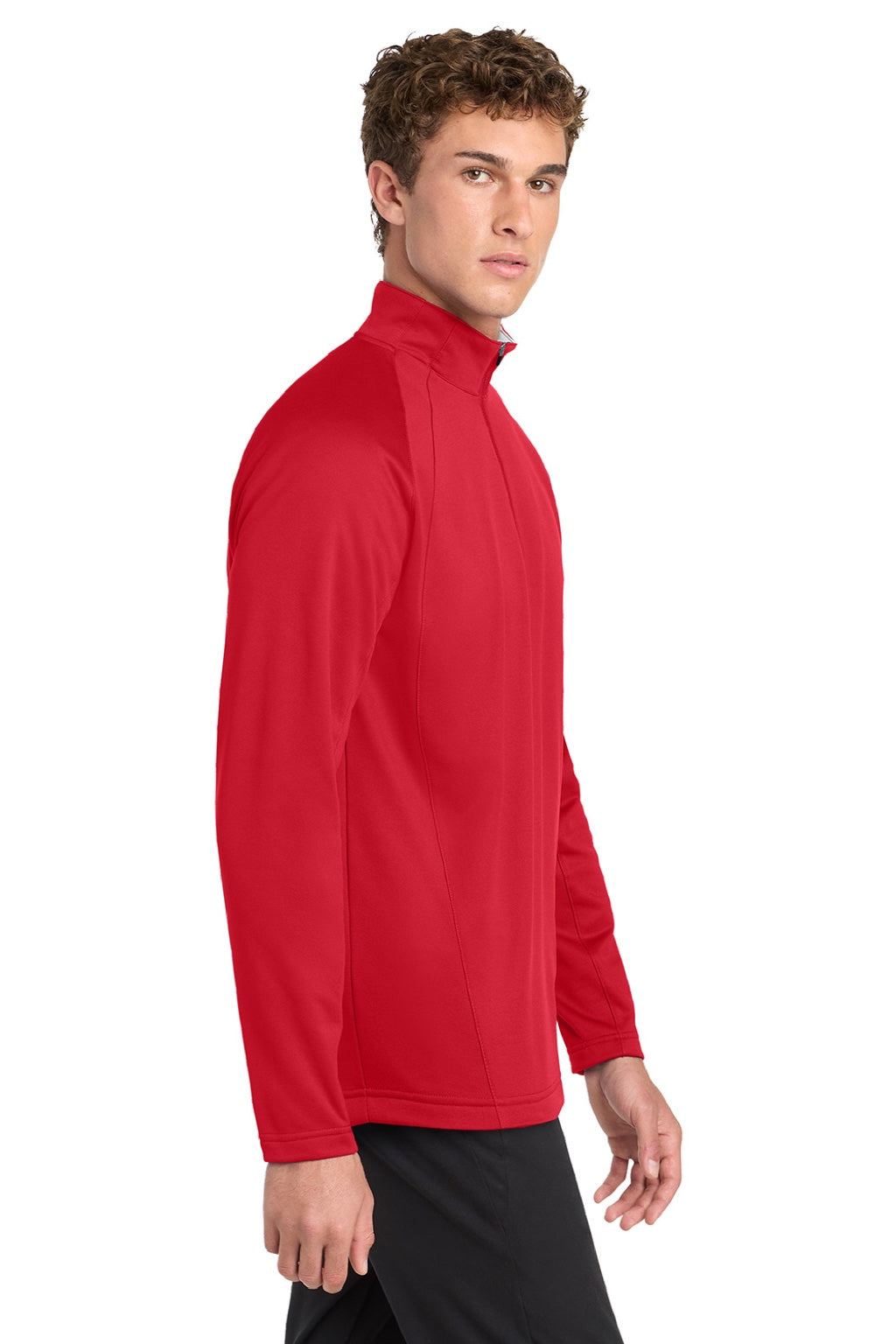 Sport-Tek F243 Mens Sport-Wick Moisture Wicking Fleece 1/4 Zip Sweatshirt Deep Red/Silver Grey Model Side