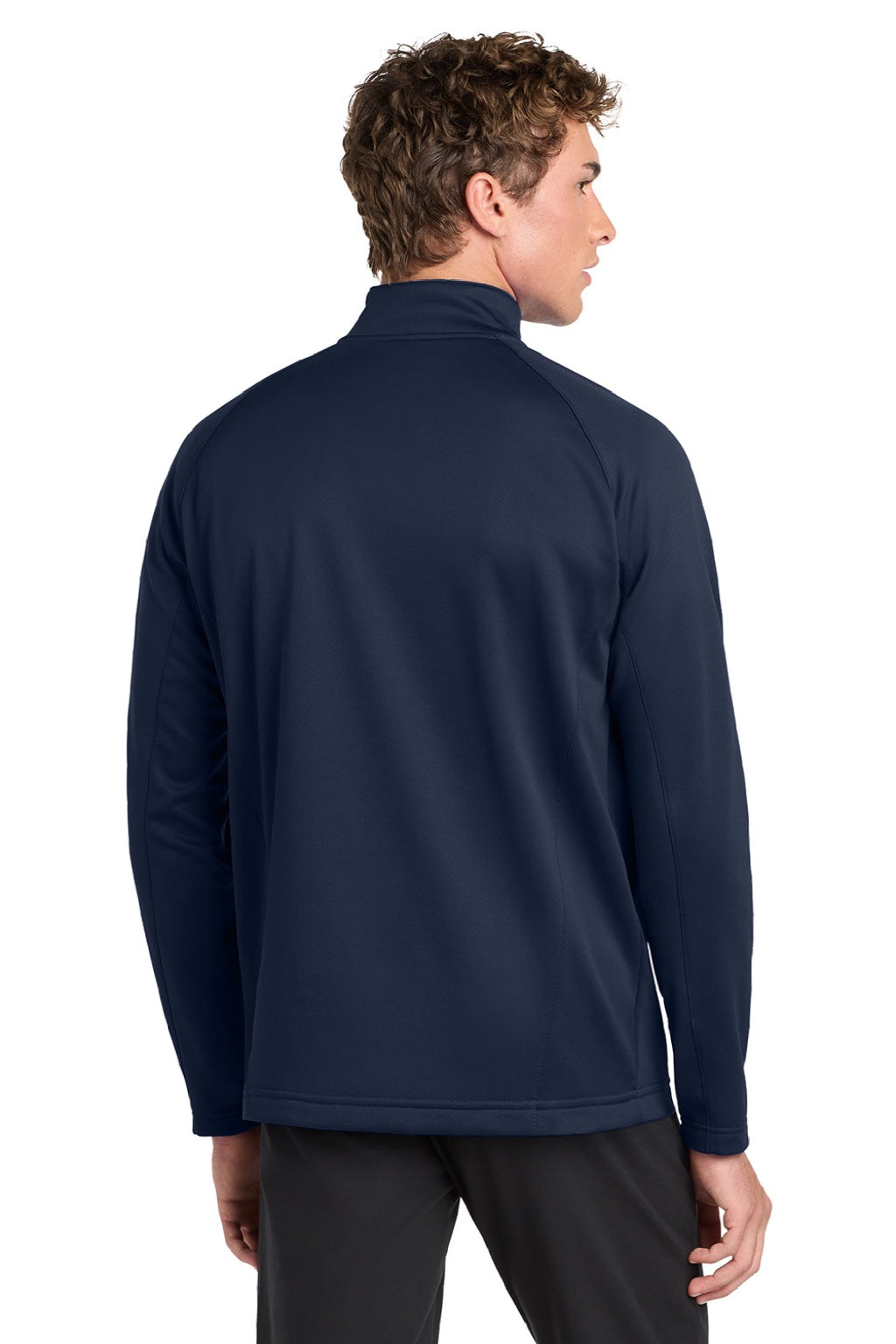 Sport-Tek F243 Mens Sport-Wick Moisture Wicking Fleece 1/4 Zip Sweatshirt Navy Blue/Silver Grey Model Back