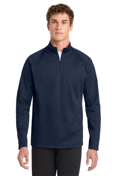 Sport-Tek F243 Mens Sport-Wick Moisture Wicking Fleece 1/4 Zip Sweatshirt Navy Blue/Silver Grey Model Front