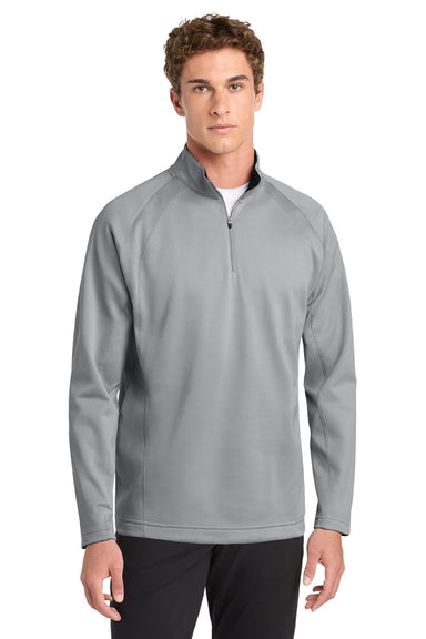 Sport-Tek F243 Mens Sport-Wick Moisture Wicking Fleece 1/4 Zip Sweatshirt Silver Grey/Black Model Front