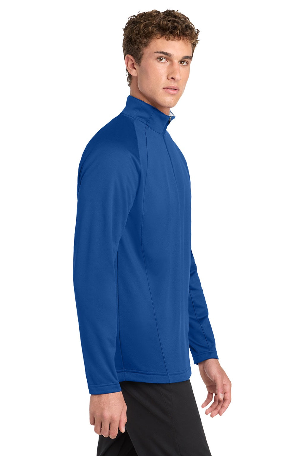 Sport-Tek F243 Mens Sport-Wick Moisture Wicking Fleece 1/4 Zip Sweatshirt True Royal Blue/Silver Grey Model Side