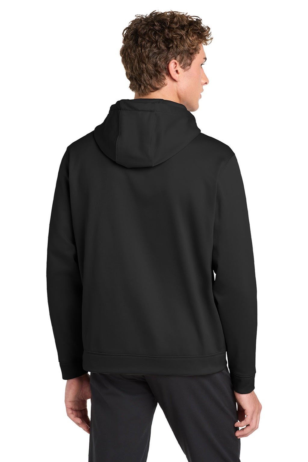 Sport-Tek F244 Mens Sport-Wick Moisture Wicking Fleece Hooded Sweatshirt Hoodie w/ Pouch Pocket Black Model Back