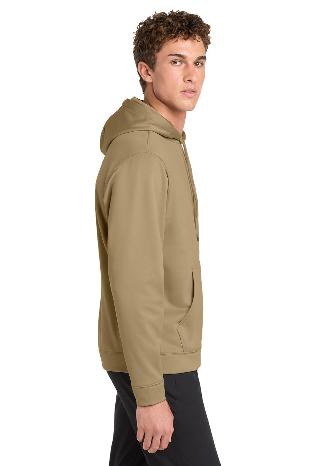 Sport-Tek F244 Mens Sport-Wick Moisture Wicking Fleece Hooded Sweatshirt Hoodie w/ Pouch Pocket Coyote Brown Model Side