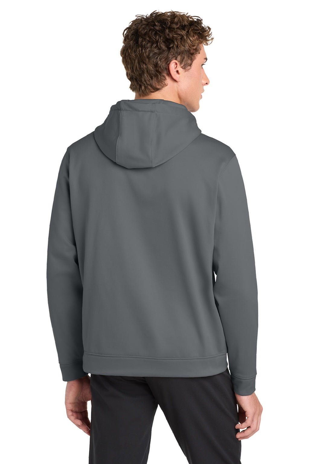Sport-Tek F244 Mens Sport-Wick Moisture Wicking Fleece Hooded Sweatshirt Hoodie w/ Pouch Pocket Dark Smoke Grey Model Back