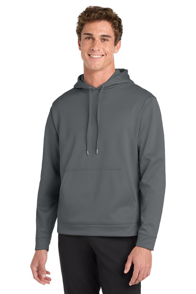 Sport-Tek F244 Mens Sport-Wick Moisture Wicking Fleece Hooded Sweatshirt Hoodie w/ Pouch Pocket Dark Smoke Grey Model Front