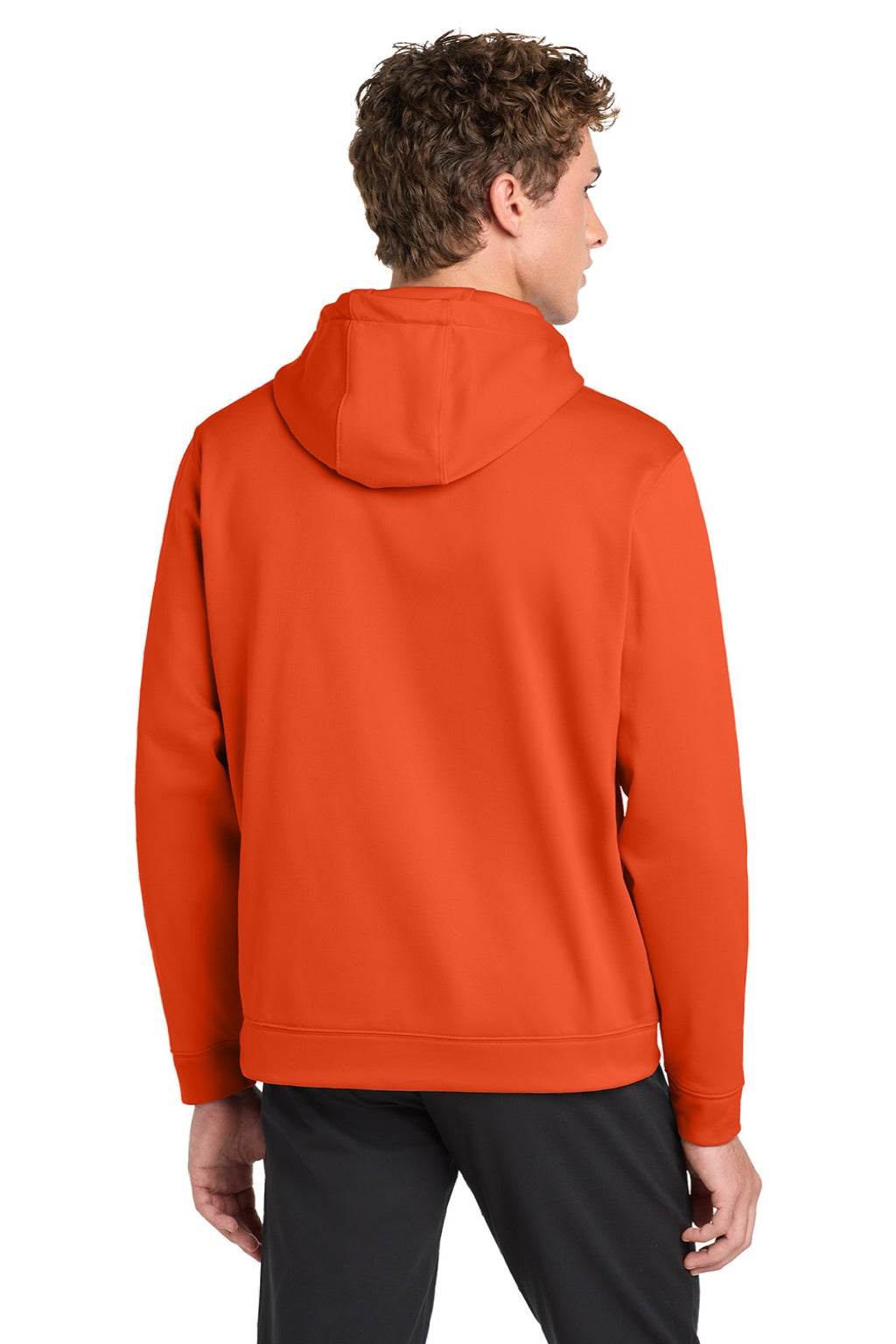 Sport-Tek F244 Mens Sport-Wick Moisture Wicking Fleece Hooded Sweatshirt Hoodie w/ Pouch Pocket Deep Orange Model Back