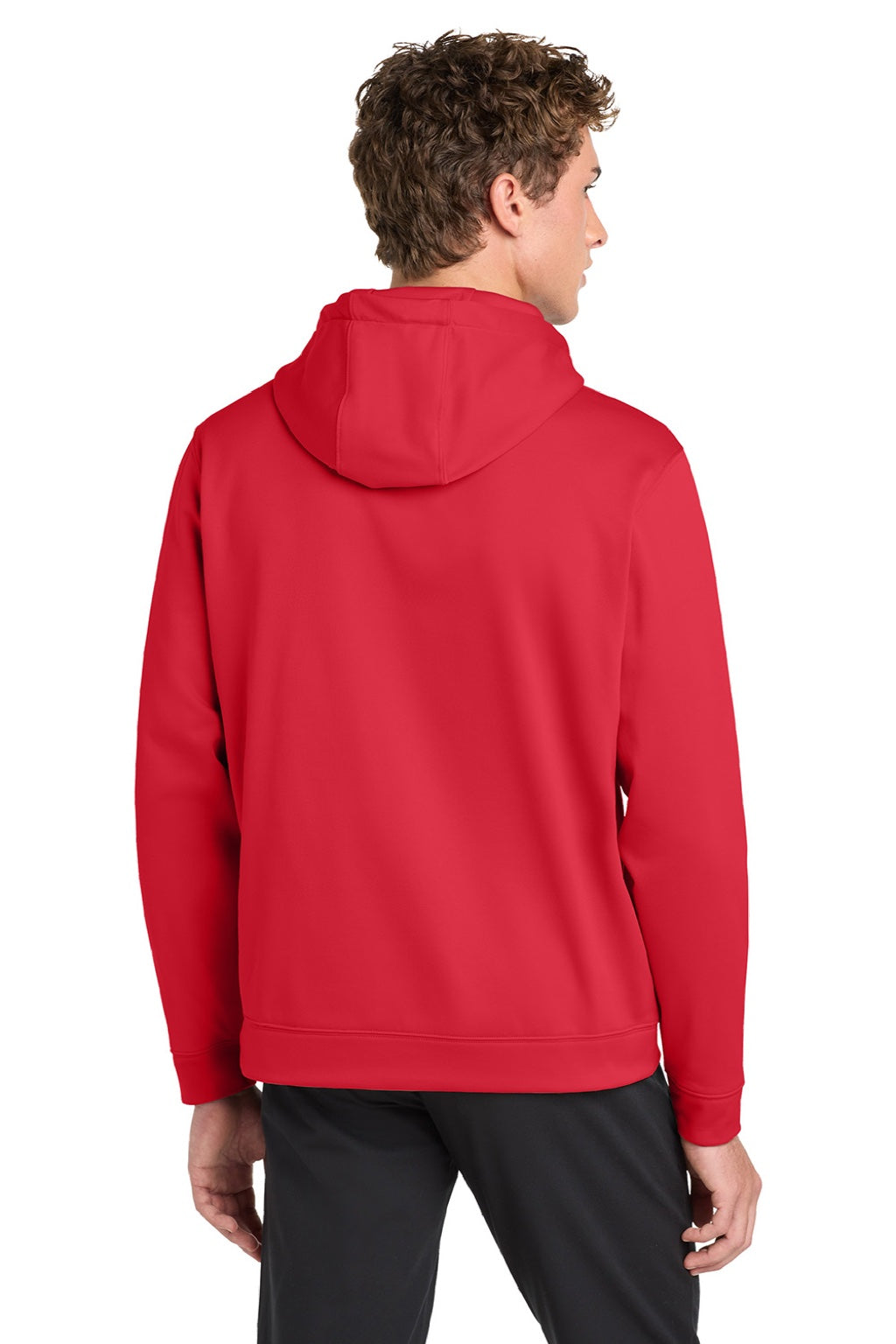 Sport-Tek F244 Mens Sport-Wick Moisture Wicking Fleece Hooded Sweatshirt Hoodie w/ Pouch Pocket Deep Red Model Back