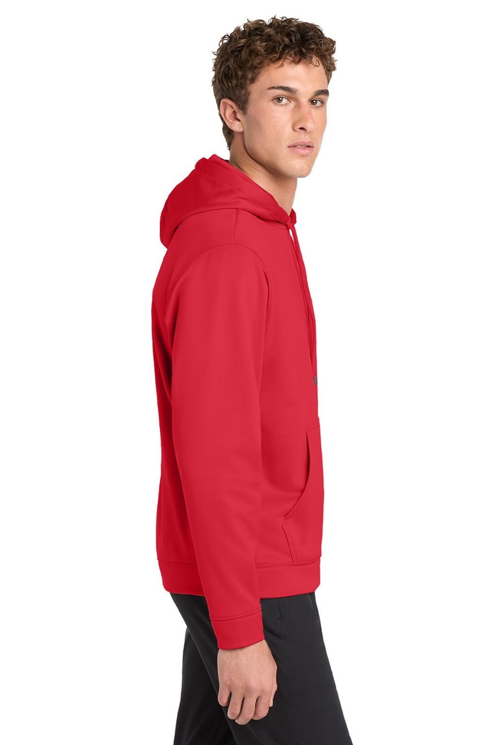Sport-Tek F244 Mens Sport-Wick Moisture Wicking Fleece Hooded Sweatshirt Hoodie w/ Pouch Pocket Deep Red Model Side