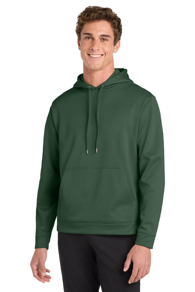 Sport-Tek F244 Mens Sport-Wick Moisture Wicking Fleece Hooded Sweatshirt Hoodie w/ Pouch Pocket Forest Green Model Front