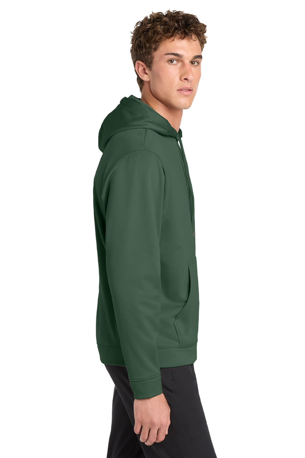 Sport-Tek F244 Mens Sport-Wick Moisture Wicking Fleece Hooded Sweatshirt Hoodie w/ Pouch Pocket Forest Green Model Side