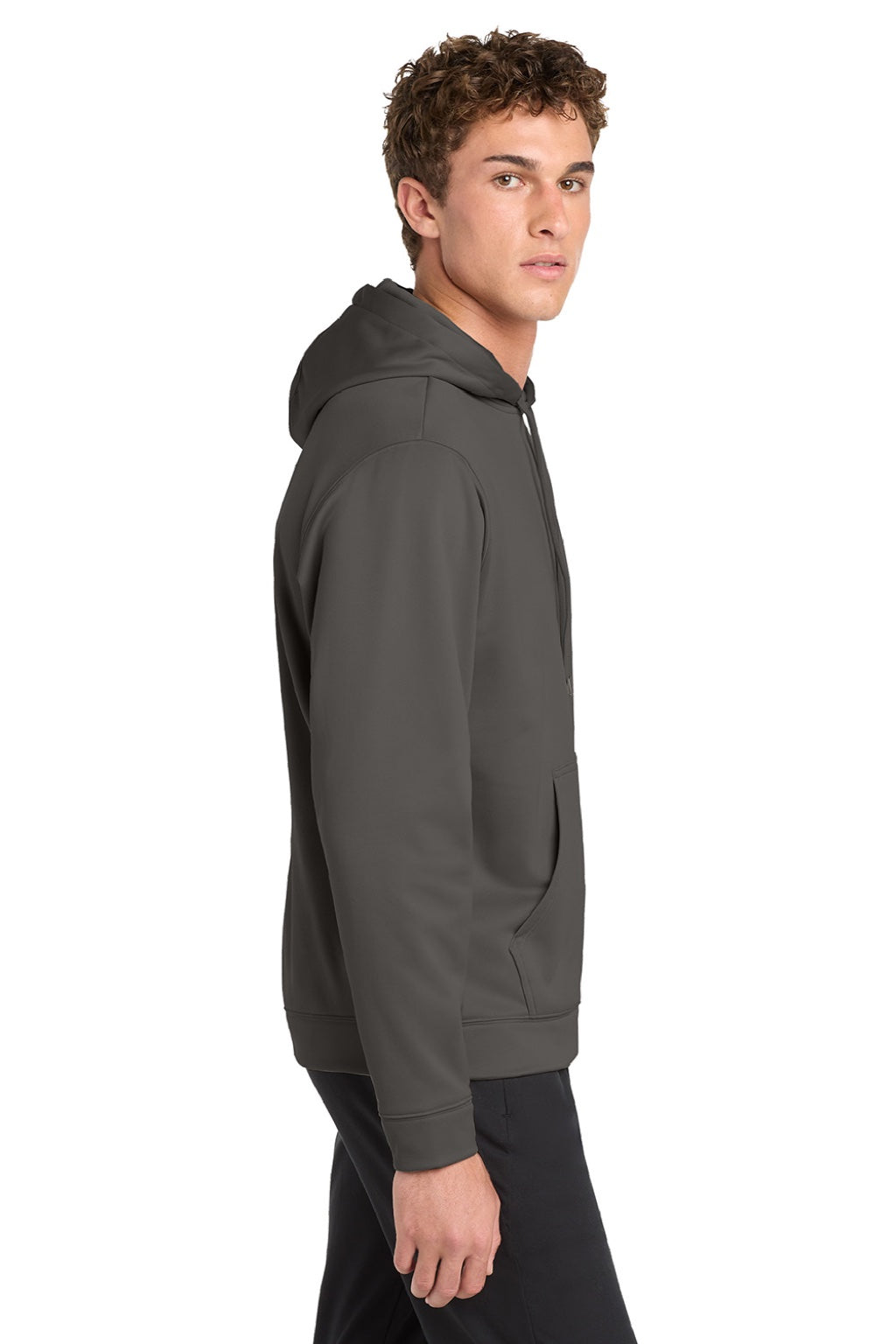 Sport-Tek F244 Mens Sport-Wick Moisture Wicking Fleece Hooded Sweatshirt Hoodie w/ Pouch Pocket Iron Grey Model Side