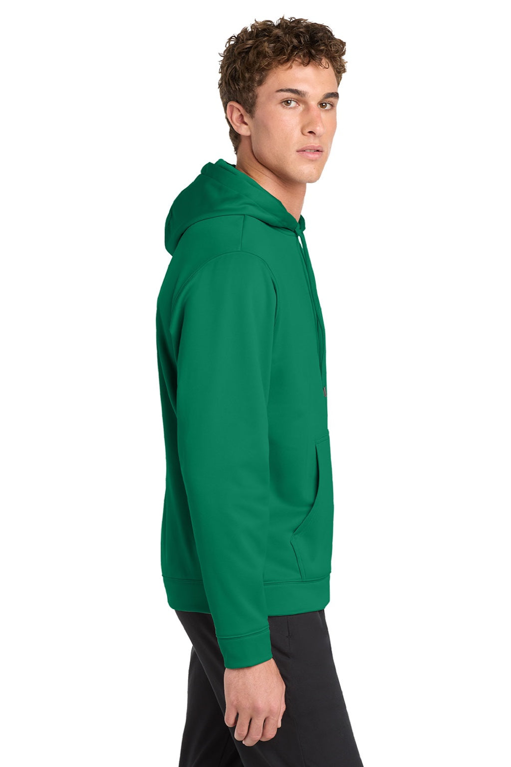 Sport-Tek F244 Mens Sport-Wick Moisture Wicking Fleece Hooded Sweatshirt Hoodie w/ Pouch Pocket Kelly Green Model Side