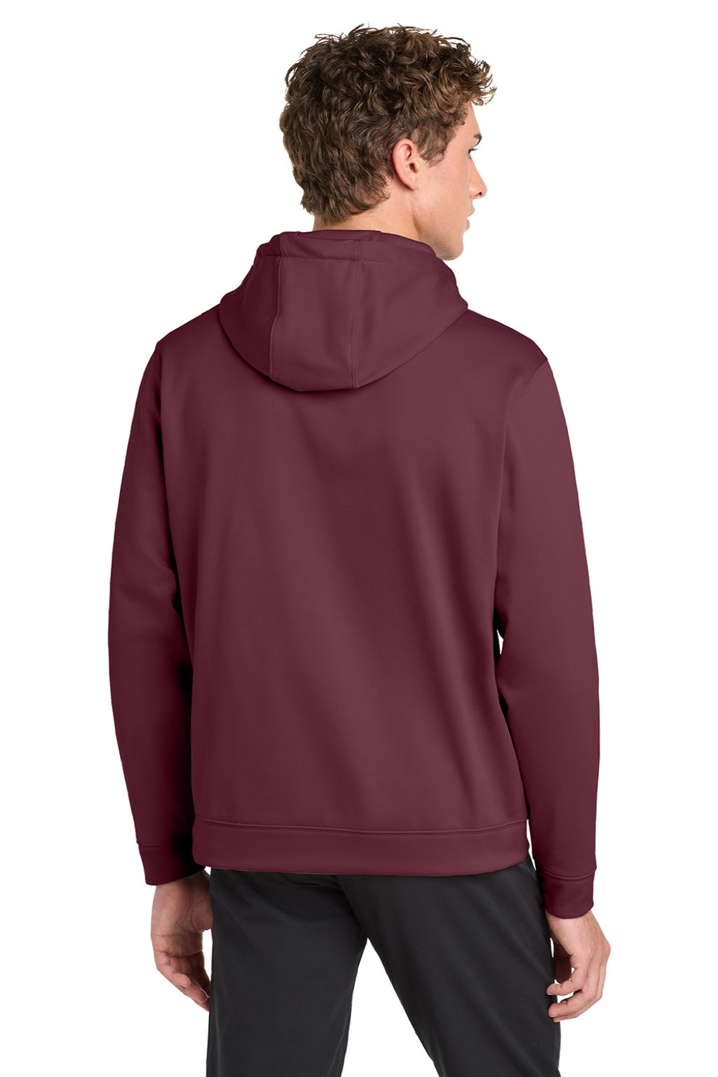 Sport-Tek F244 Mens Sport-Wick Moisture Wicking Fleece Hooded Sweatshirt Hoodie w/ Pouch Pocket Maroon Model Back
