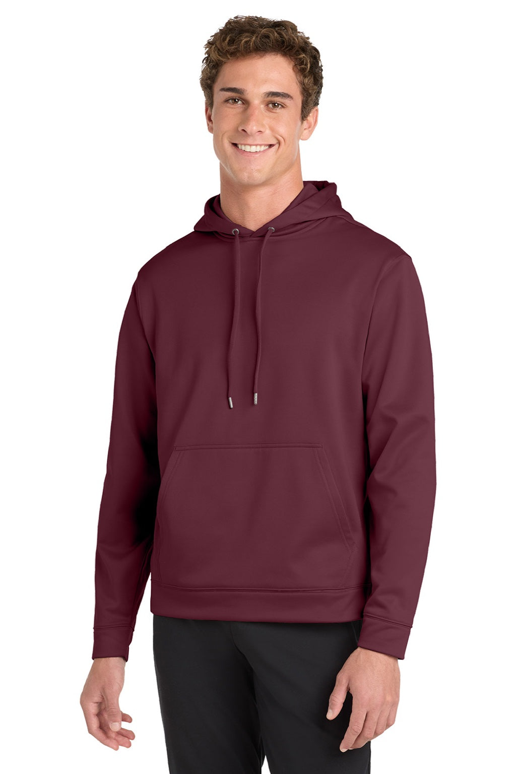 Sport-Tek F244 Mens Sport-Wick Moisture Wicking Fleece Hooded Sweatshirt Hoodie w/ Pouch Pocket Maroon Model Front