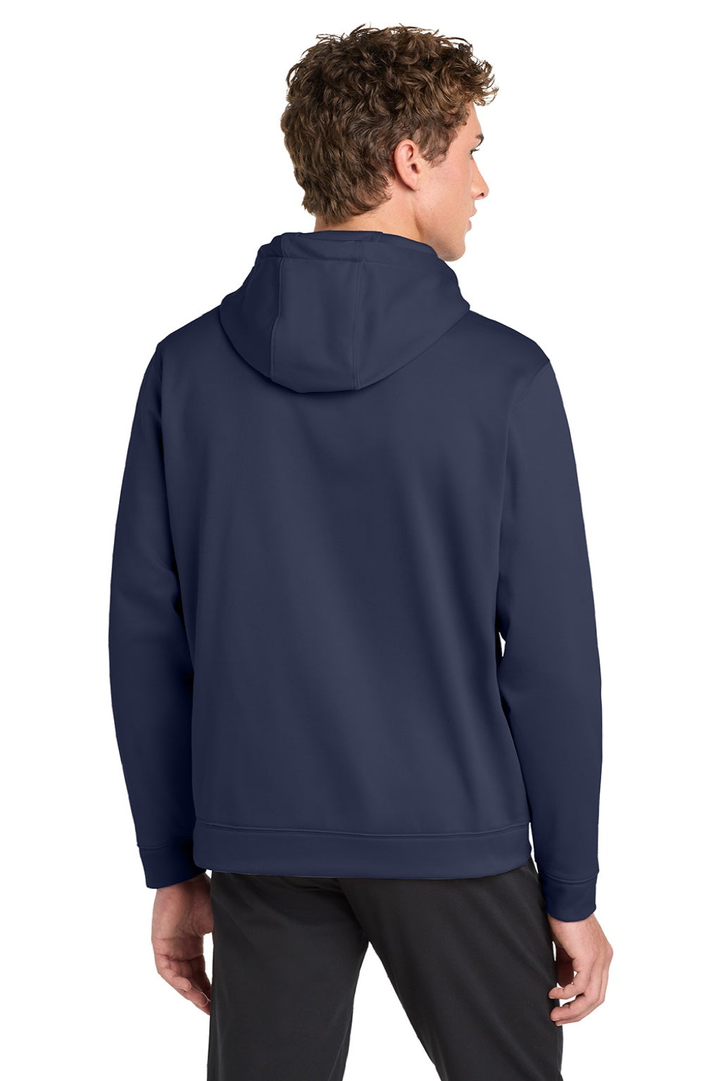 Sport-Tek F244 Mens Sport-Wick Moisture Wicking Fleece Hooded Sweatshirt Hoodie w/ Pouch Pocket Navy Blue Model Back