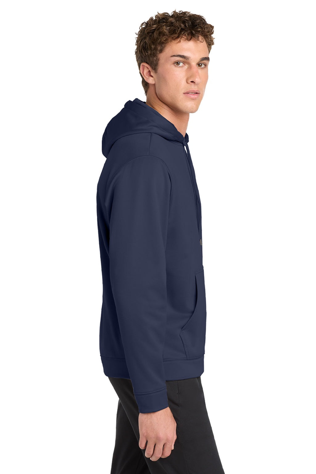 Sport-Tek F244 Mens Sport-Wick Moisture Wicking Fleece Hooded Sweatshirt Hoodie w/ Pouch Pocket Navy Blue Model Side
