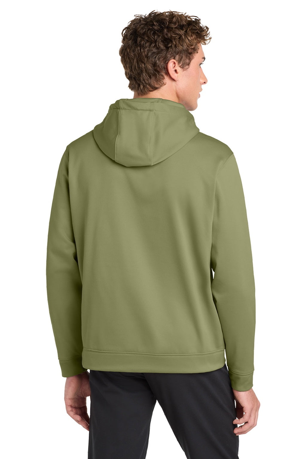 Sport-Tek F244 Mens Sport-Wick Moisture Wicking Fleece Hooded Sweatshirt Hoodie w/ Pouch Pocket Olive Drab Green Model Back