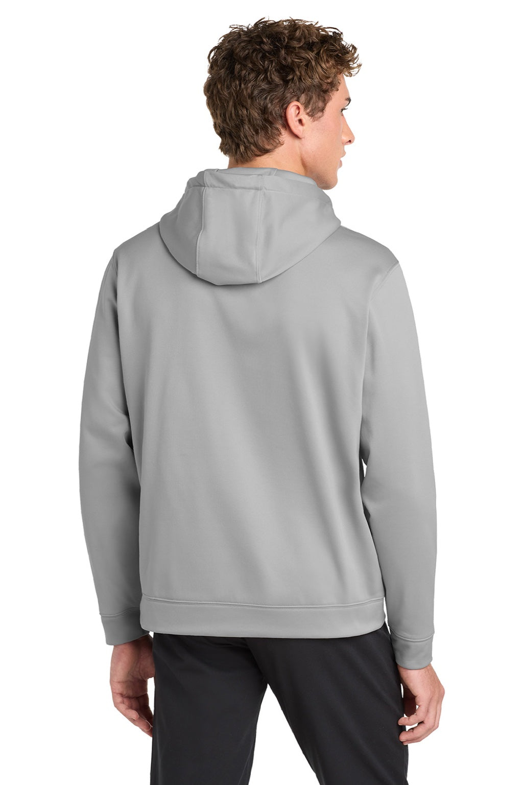Sport-Tek F244 Mens Sport-Wick Moisture Wicking Fleece Hooded Sweatshirt Hoodie w/ Pouch Pocket Silver Grey Model Back