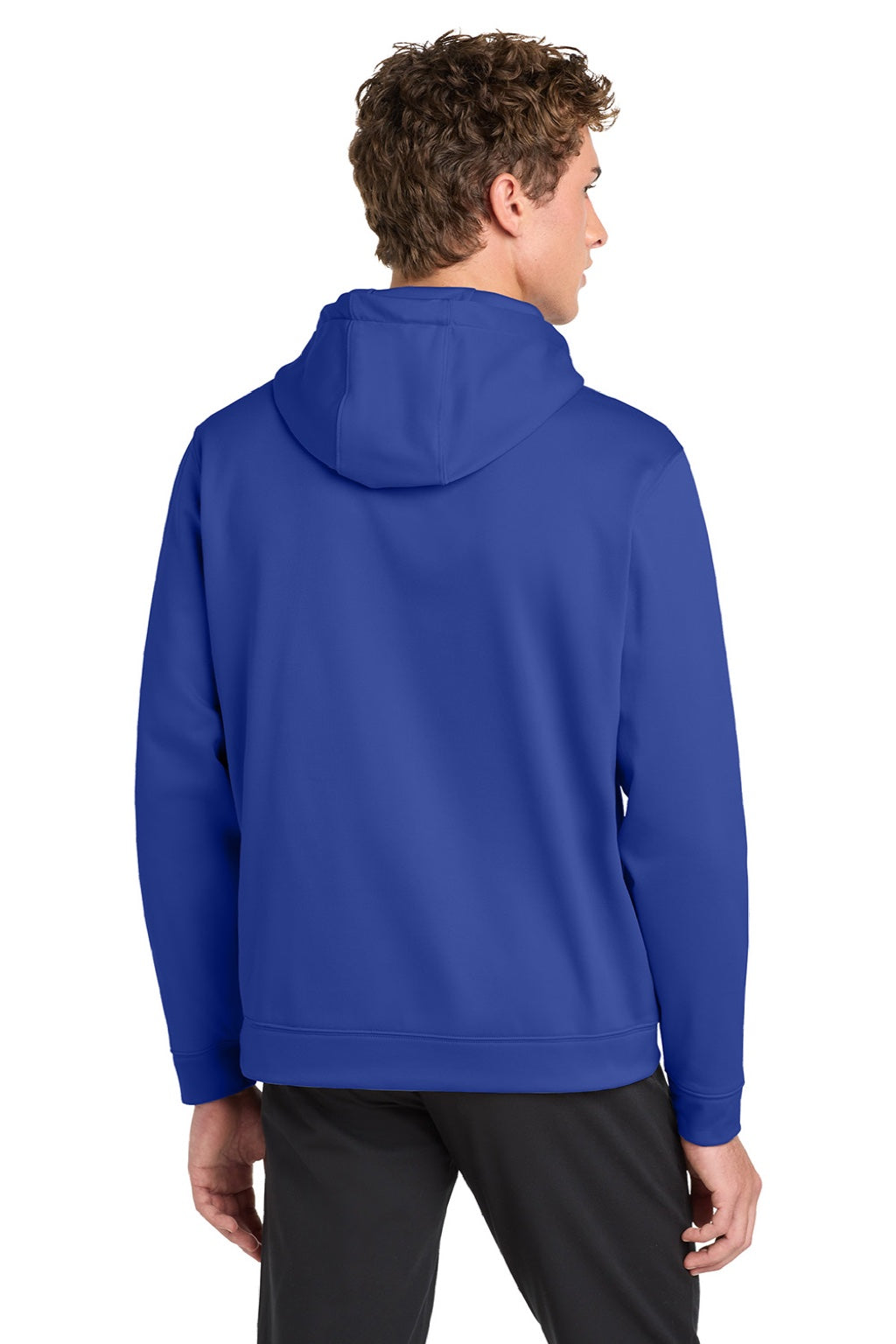 Sport-Tek F244 Mens Sport-Wick Moisture Wicking Fleece Hooded Sweatshirt Hoodie w/ Pouch Pocket True Royal Blue Model Back
