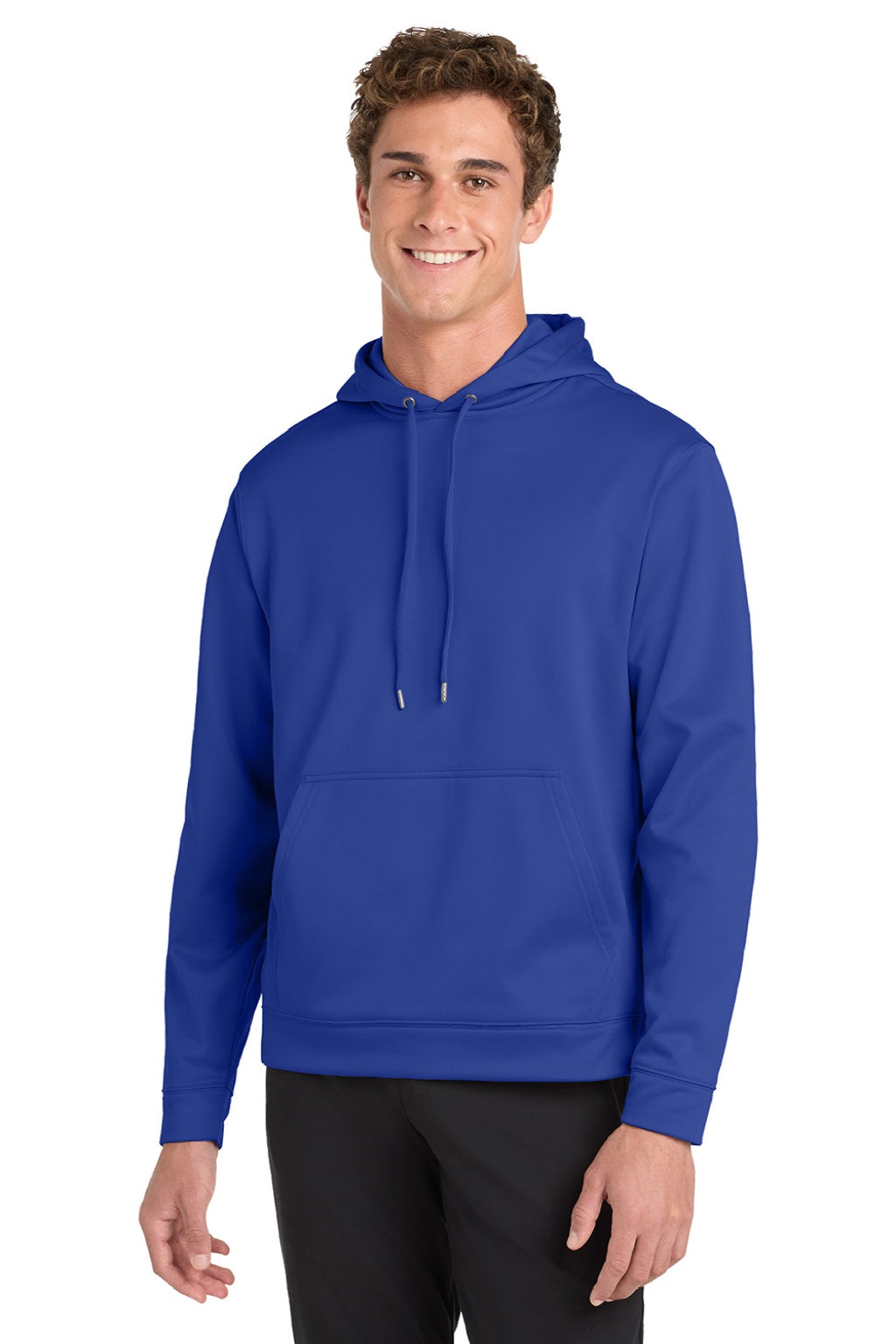 Sport-Tek F244 Mens Sport-Wick Moisture Wicking Fleece Hooded Sweatshirt Hoodie w/ Pouch Pocket True Royal Blue Model Front