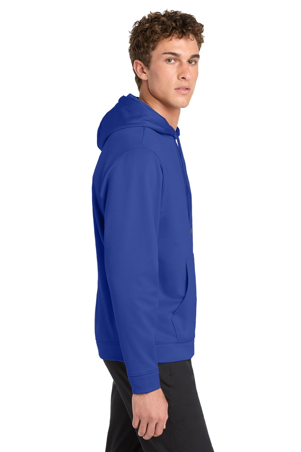 Sport-Tek F244 Mens Sport-Wick Moisture Wicking Fleece Hooded Sweatshirt Hoodie w/ Pouch Pocket True Royal Blue Model Side