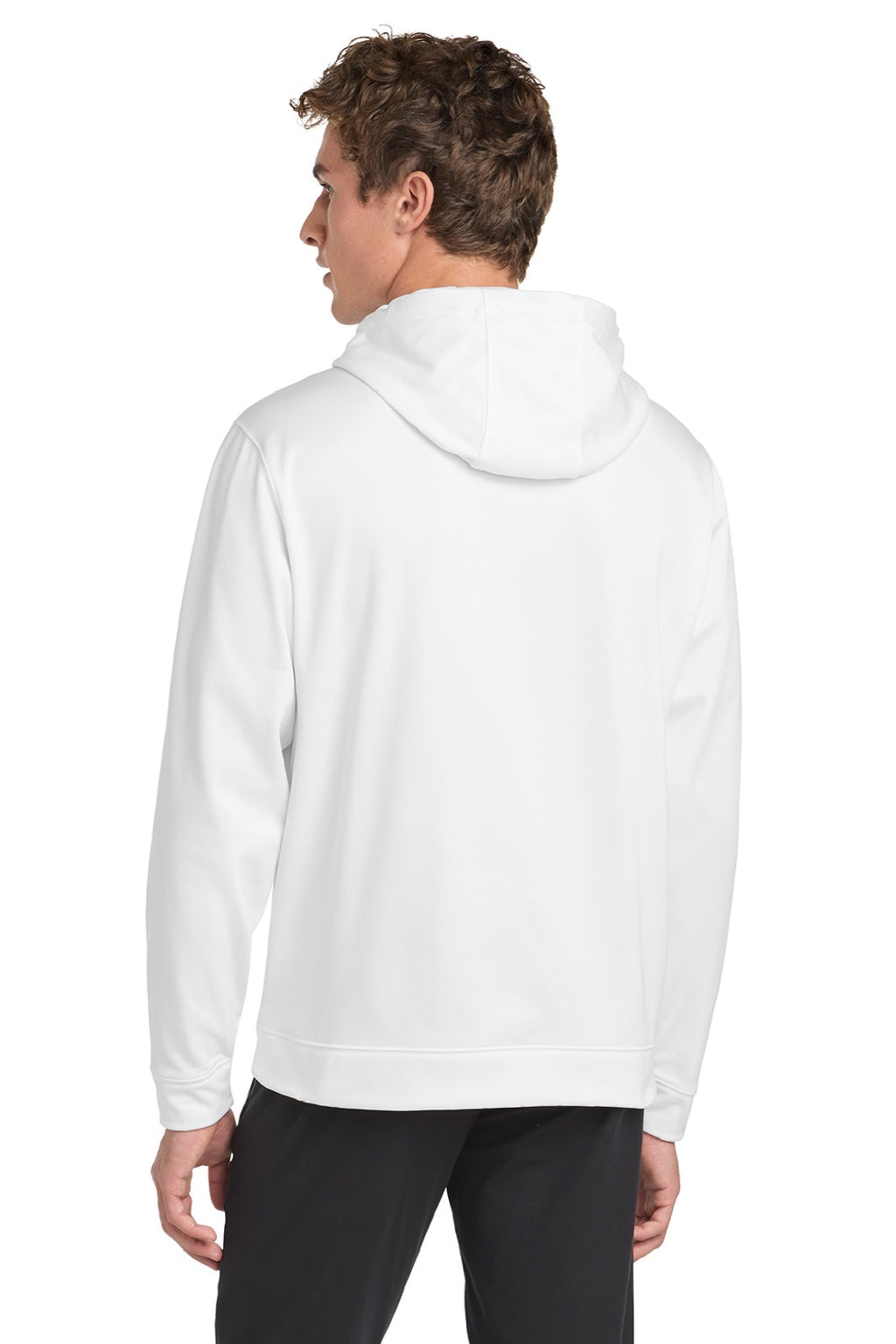 Sport-Tek F244 Mens Sport-Wick Moisture Wicking Fleece Hooded Sweatshirt Hoodie w/ Pouch Pocket White Model Back
