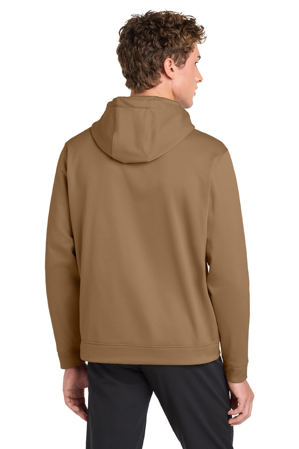 Sport-Tek F244 Mens Sport-Wick Moisture Wicking Fleece Hooded Sweatshirt Hoodie w/ Pouch Pocket Woodland Brown Model Back