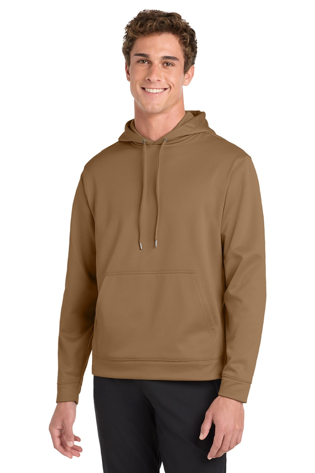Sport-Tek F244 Mens Sport-Wick Moisture Wicking Fleece Hooded Sweatshirt Hoodie w/ Pouch Pocket Woodland Brown Model Front