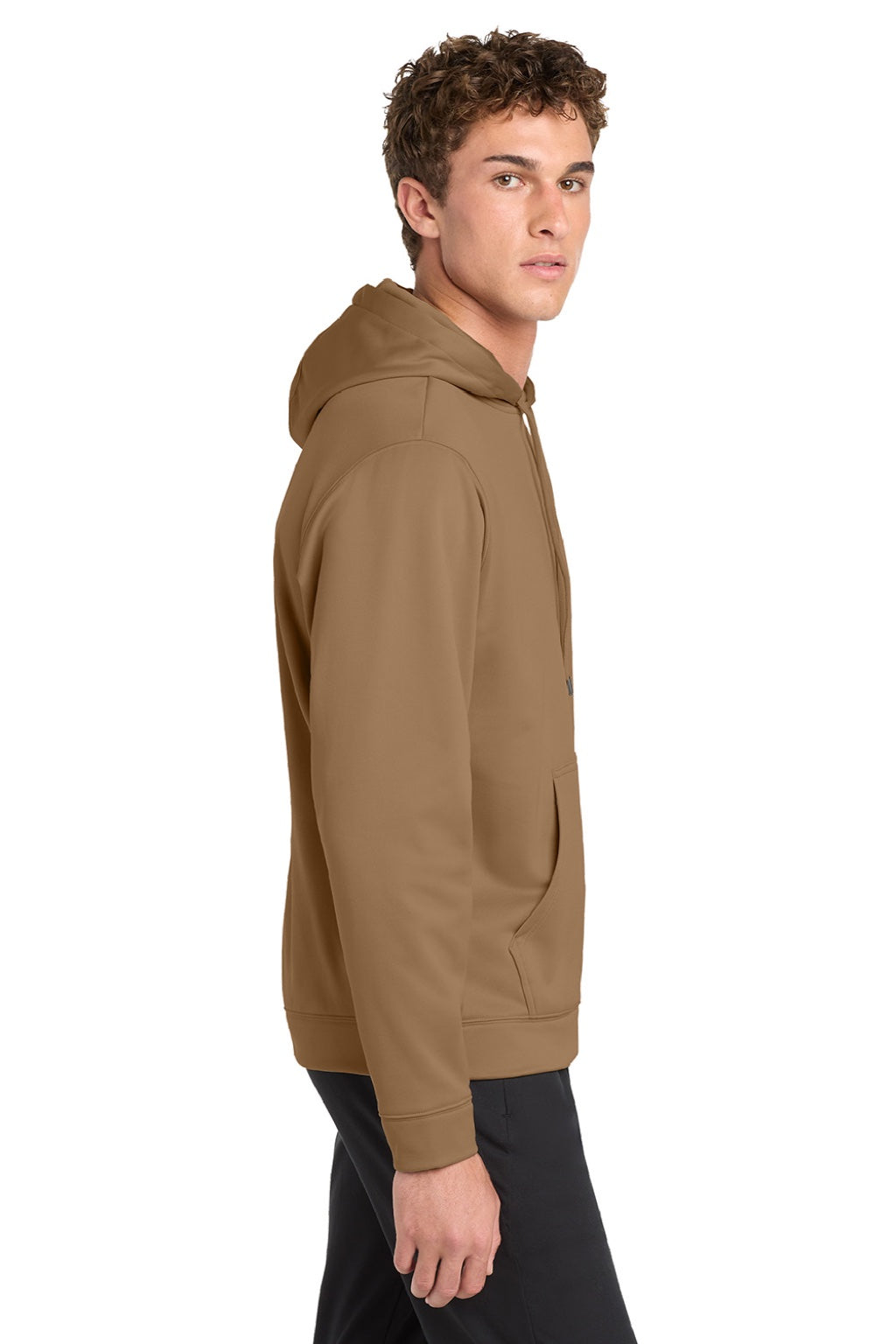 Sport-Tek F244 Mens Sport-Wick Moisture Wicking Fleece Hooded Sweatshirt Hoodie w/ Pouch Pocket Woodland Brown Model Side