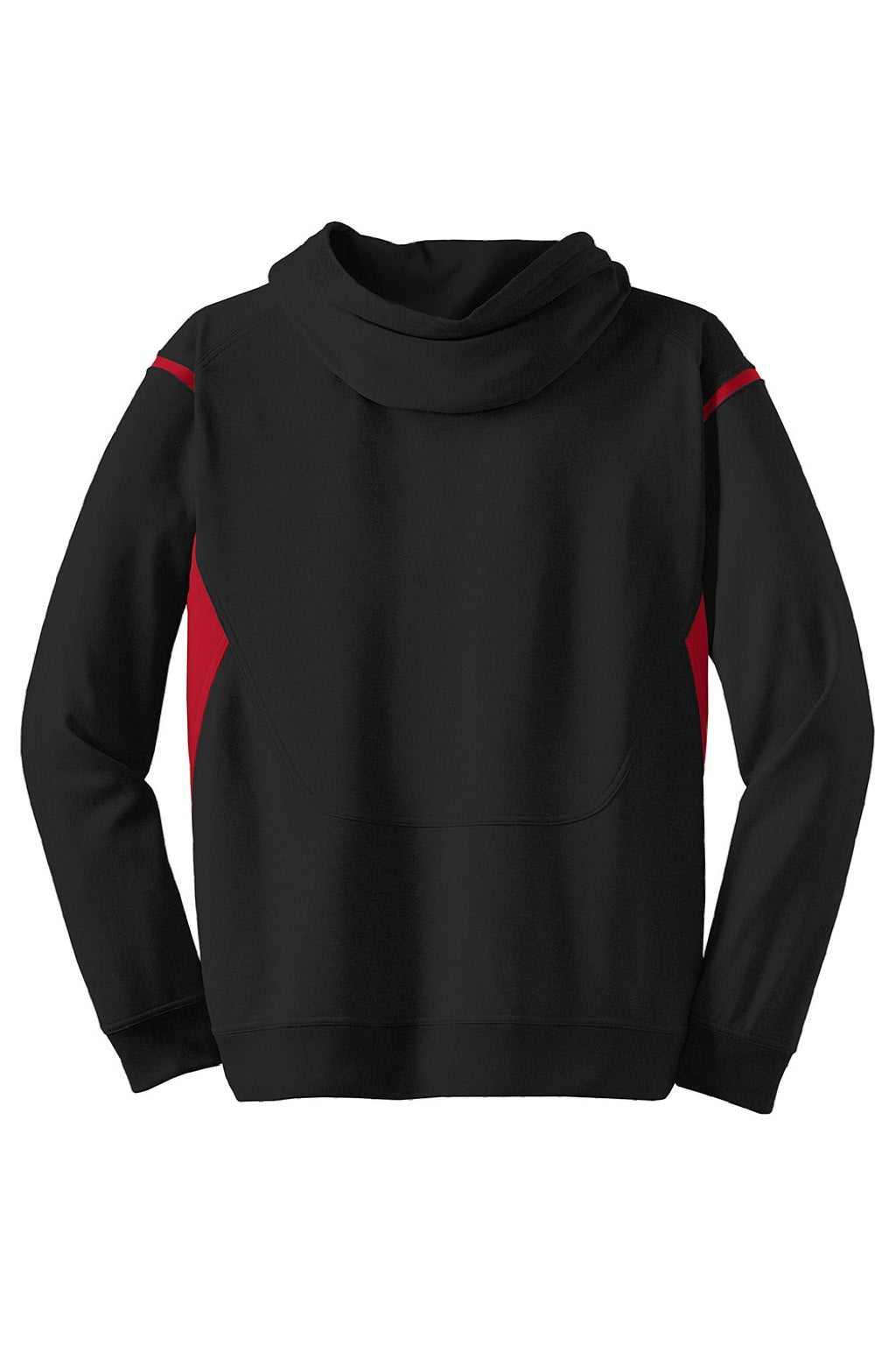 Sport-Tek F246 Mens Tech Moisture Wicking Fleece Hooded Sweatshirt Hoodie w/ Pouch Pocket Black/True Red Flat Back