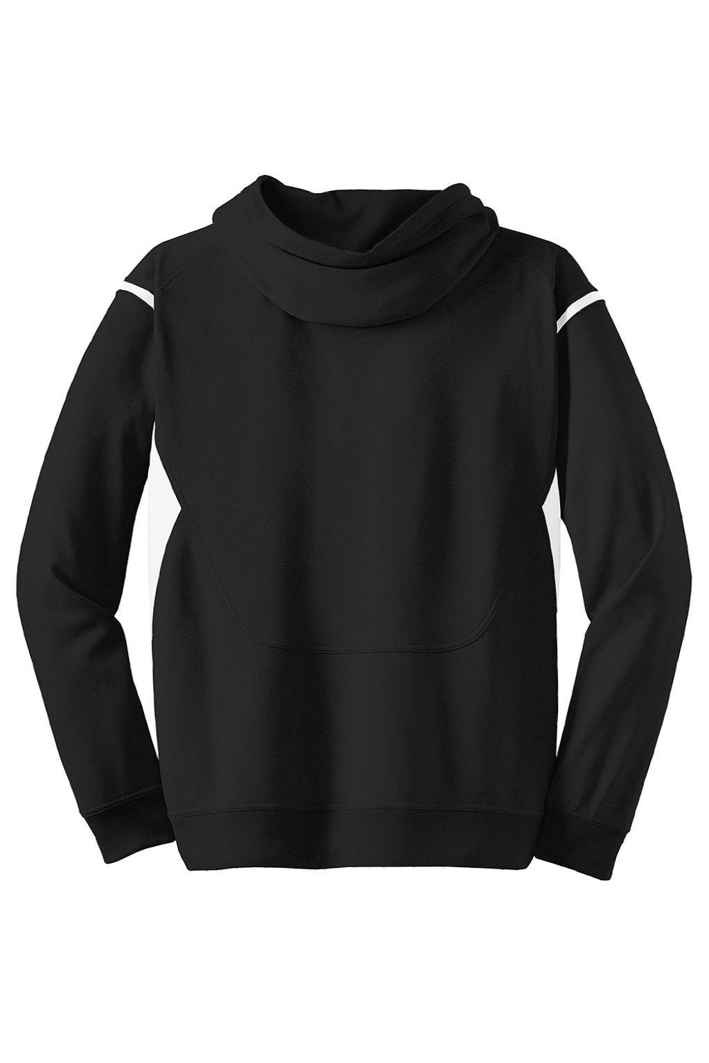 Sport-Tek F246 Mens Tech Moisture Wicking Fleece Hooded Sweatshirt Hoodie w/ Pouch Pocket Black/White Flat Back