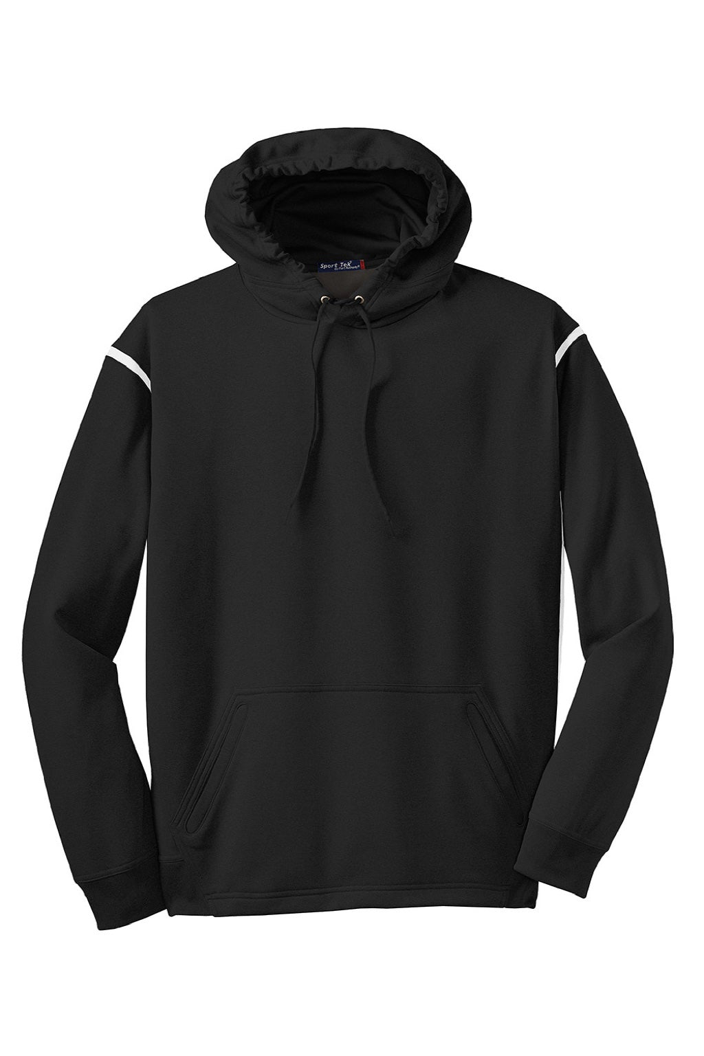 Sport-Tek F246 Mens Tech Moisture Wicking Fleece Hooded Sweatshirt Hoodie w/ Pouch Pocket Black/White Flat Front