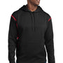 Sport-Tek Mens Tech Moisture Wicking Fleece Hooded Sweatshirt Hoodie w/ Pouch Pocket - Black/True Red