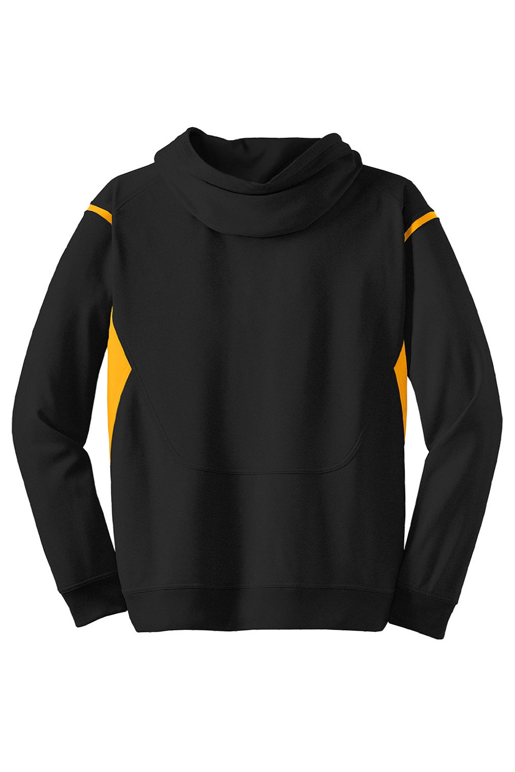 Sport-Tek F246 Mens Tech Moisture Wicking Fleece Hooded Sweatshirt Hoodie w/ Pouch Pocket Black/Gold Flat Back