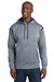 Sport-Tek F246 Mens Tech Moisture Wicking Fleece Hooded Sweatshirt Hoodie w/ Pouch Pocket Heather Grey/True Navy Blue Model Front