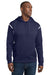 Sport-Tek F246 Mens Tech Moisture Wicking Fleece Hooded Sweatshirt Hoodie w/ Pouch Pocket True Navy Blue/White Model Front