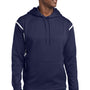 Sport-Tek Mens Tech Moisture Wicking Fleece Hooded Sweatshirt Hoodie w/ Pouch Pocket - True Navy Blue/White